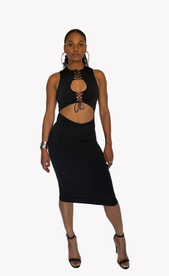Lace-Up Cutout Bodycon Midi Dress
